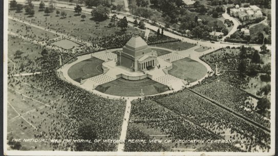 Aerial view of the dedication ceremony in 1934.