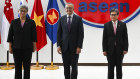 Penny Wong and Anthony Albanese with ASEAN secretary-general Lim Jock Hoi in June 2022.