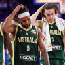 Boomers looking dejected after their loss to Slovenia at Okinawa Arena.