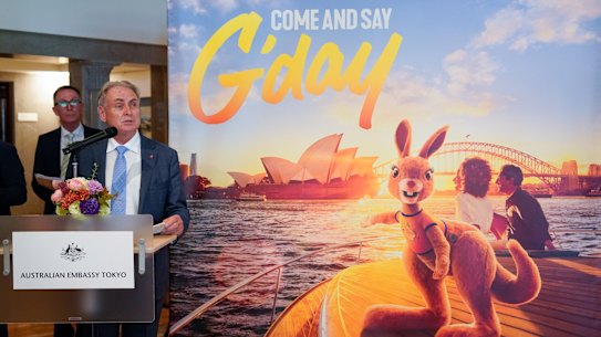 Trade Minister Don Farrell launching the new Tourism Australia campaign in Japan.