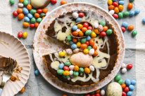 Decorate this triple chocolate tart with Easter eggs or seasonal fruit.