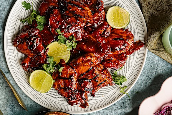 Sticky gochujang barbecue chicken.