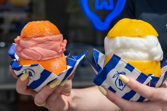 Sorbet is served in hollowed out fruits at Taste of Amalfi.