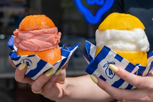 Sorbet is served in hollowed out fruits at Taste of Amalfi.