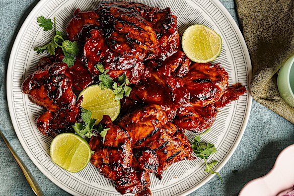 Sticky gochujang barbecue chicken.