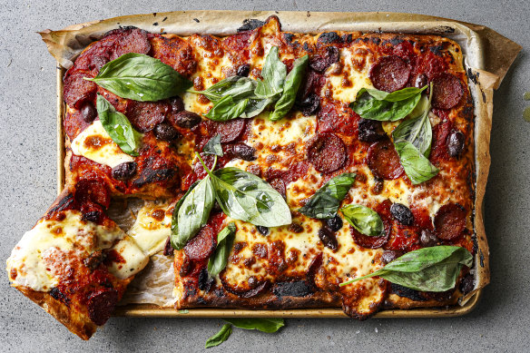 A slab of cheesy pepperoni goodness.