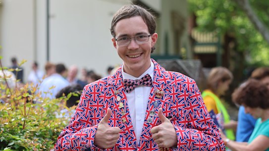 Royals super fan Lynton Martin waits eagerly as the King Charles and Queen Camilla attend a church service at St Thomas Anglican Church.
