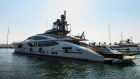 The seized Lady M superyacht, owned by Russian billionaire Alexey Mordashov, at the port in Imperia, Italy, last week.