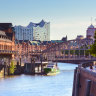 Hamburg and the Elbe River.