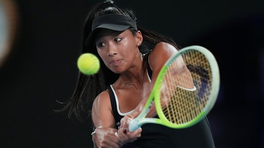 Priscilla Hon of Australia plays a backhand return to Iva Jovic of the U.S.