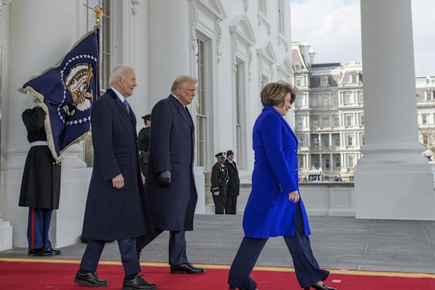 Then-president Joe Biden and president-elect Donald Trump depart the White House for the Capitol on the day of Trump’s inauguration on January 20 last year.