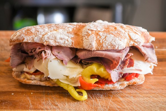 Rare roast beef, provolone, mild pickled peppers, roast capsicum and more.