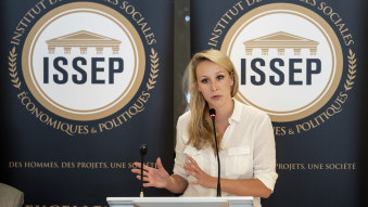 Marion Marechal opens the Institute of Social Sciences, Economics and Politics (ISSEP) in Lyon on Friday.