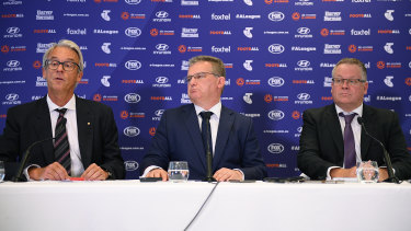 FFA chief executive David Gallop, Chairman Chris Nikou and A-League boss Greg O'Rourke.