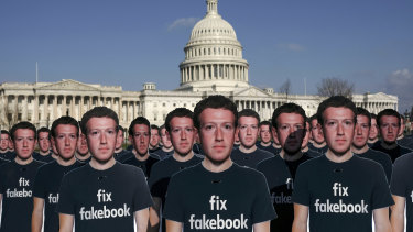 April 2018: Cardboard cutouts of Mark Zuckerberg, the chief executive of Facebook, outside the US Capitol as he testified at a Senate hearing about the company’s practices.