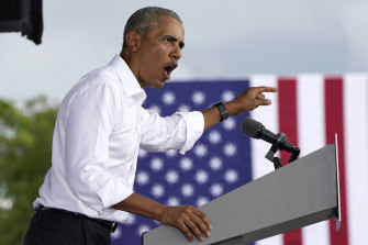 Barack Obama campaigning for Joe Biden in Florida in 2020.