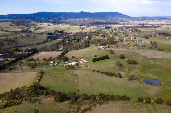 An aerial shot of Hanging Rock taken from Newham in the Macedon Ranges. 
