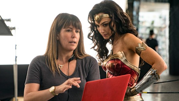 Director Patty Jenkins (left) with actress Gal Gadot on the set of Wonder Woman 1984.