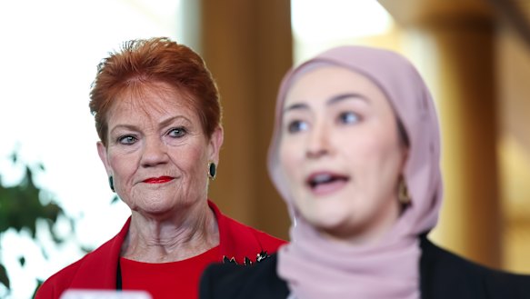 Allies on the unfairness of staff allocations: One Nation leader Pauline Hanson and the Labor defector and independent senator Fatima Payman.