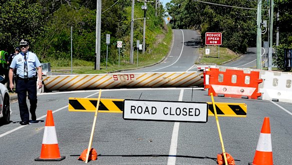 Barriers installed to enforce the border closure between Queensland and New South Wales.