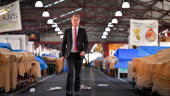 Acting Lord Mayor Arron Wood at the market on Tuesday.