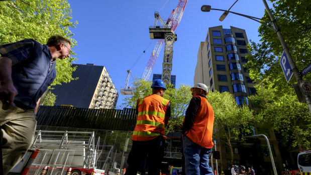 The site where a man fell from a crane and suffered suspected spinal injuries on Saturday. 