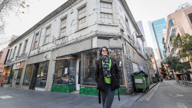 CBD resident Nicola Smith in front of the Job Warehouse, to be turned into a bar for 957 patrons.