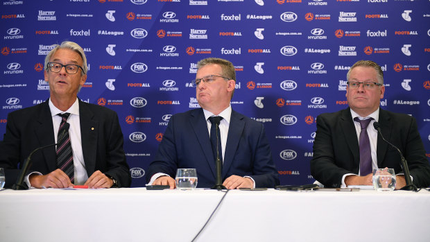 FFA chief executive David Gallop, chairman Chris Nikou and A-League boss Greg O'Rourke.