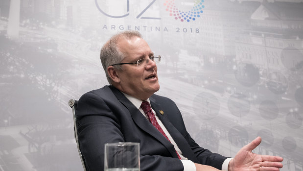 Treasurer Scott Morrison speaks to the media on the sidelines of the G20 meeting.
