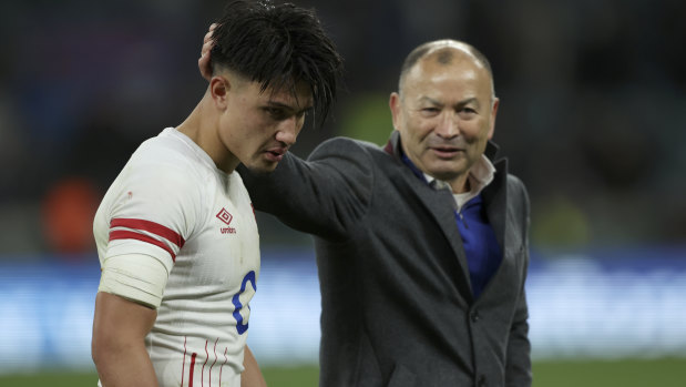 Eddie Jones and England’s Marcus Smith after the side’s 25-25 draw with New Zealand.