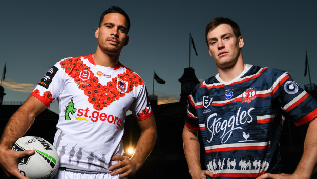 More than a game: Corey Norman and Luke Keary ahead of the Anzac Day clash between St George Illawarra and Sydney Roosters.