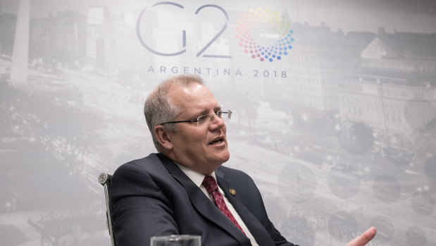 Scott Morrison, then treasurer, on the sidelines of a G20 meeting in July.