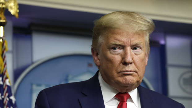 U.S. President Donald Trump listens during a Coronavirus Task Force news conference at the White House