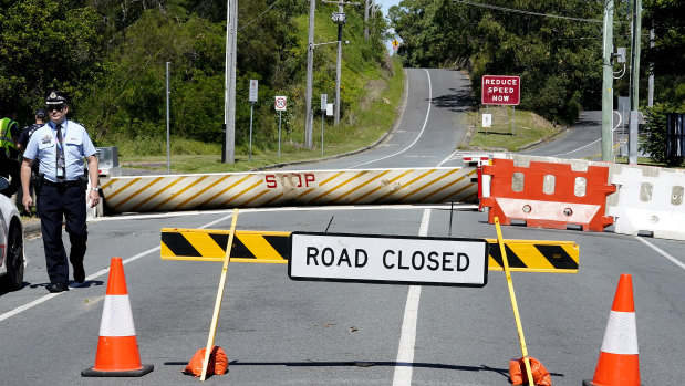 Barriers installed to enforce the border closure between Queensland and New South Wales.