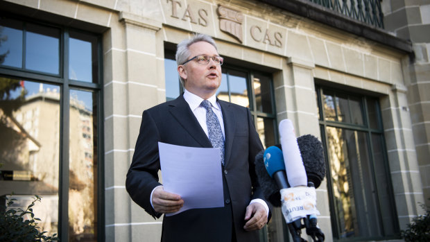 General Secretary of the Court of Arbitration for Sport, Matthieu Reeb, delivers the verdict in the case of Chinese swimmer Sun Yang.