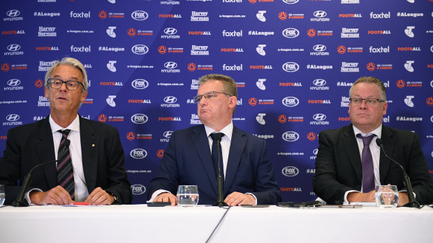 FFA chief executive David Gallop, chairman Chris Nikou and A-League boss Greg O'Rourke.