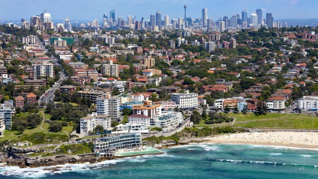 A view of Bondi Beach looking over the eastern suburbs and towards the CBD.