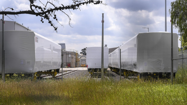 Carriages manufactured in the Chinese province of Jilin sit in Newport on Friday awaiting assembly.