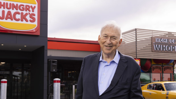 Hungry Jack’s founder Jack Cowin at the company’s first store in Innaloo, Perth.