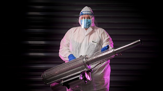 Trudi Brown, armed with a fogging machine.