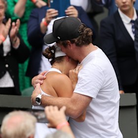 Ash Barty with boyfriend Garry Kissick after her Wimbledon win.