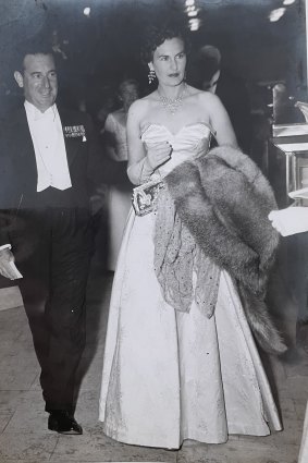 Sir Asher Joel and Lady Joel attending the state banquet in honour of Queen Elizabeth II in Sydney in 1954.