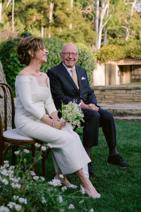 A sneakered Rupert Murdoch, 93, at his wedding to 67-year-old Elena Zhukova.