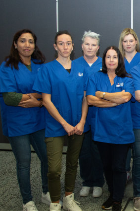 Northern Beaches union delegate Sheridan Brady (middle) with fellow NSW Nurses and Midwives’ Association Healthscope delegates.