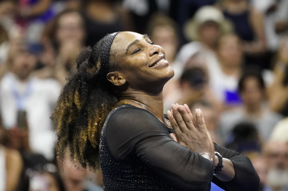 Serena Williams overcame a shaky start to win her first-round match at the US Open.