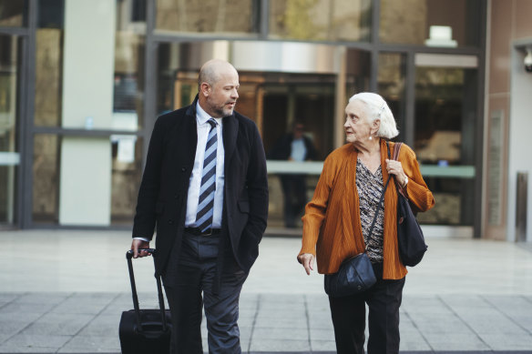 Justin Stein’s defence barristers Timothy Kent and Carolyn Davenport, SC, leave court on Monday.