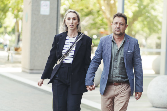 Kellie Jago and Matthew Higgins outside the Federal Court in Sydney on Monday.