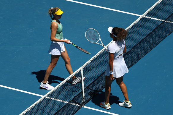 Katie Boulter, left, and Naomi Osaka, right, at Melbourne Park on Wednesday. 