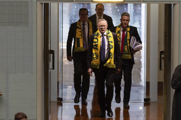 Prime Minister Anthony Albanese arrives for question time at Parliament House on Monday.