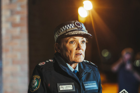 NSW Police Commissioner Karen Webb speaking to the media after a man fatally stabbed multiple people at Westfield Bondi Junction.